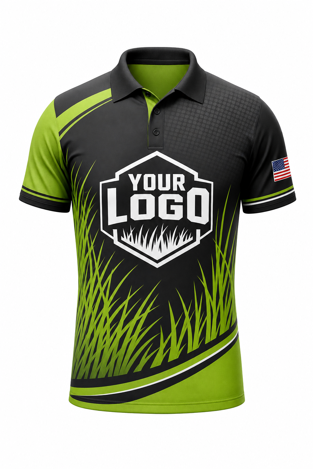 Lime Grass Blades custom lawn care & landscaping crew uniform Polo — front