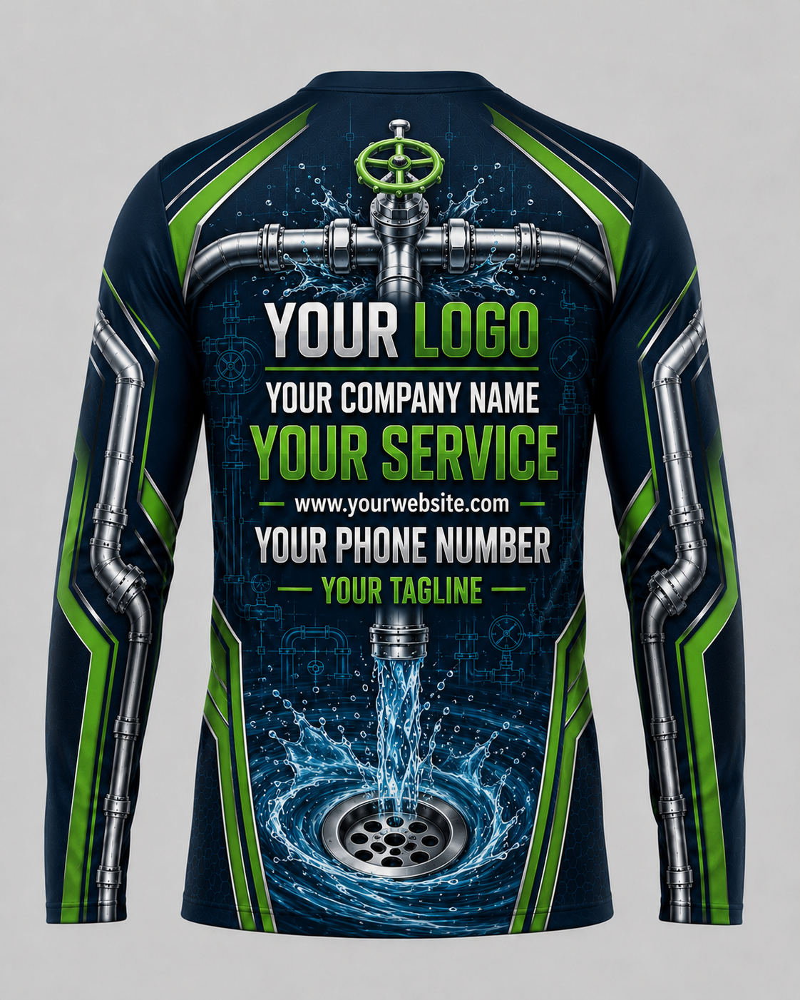 Lime Flow custom plumbing crew uniform, back