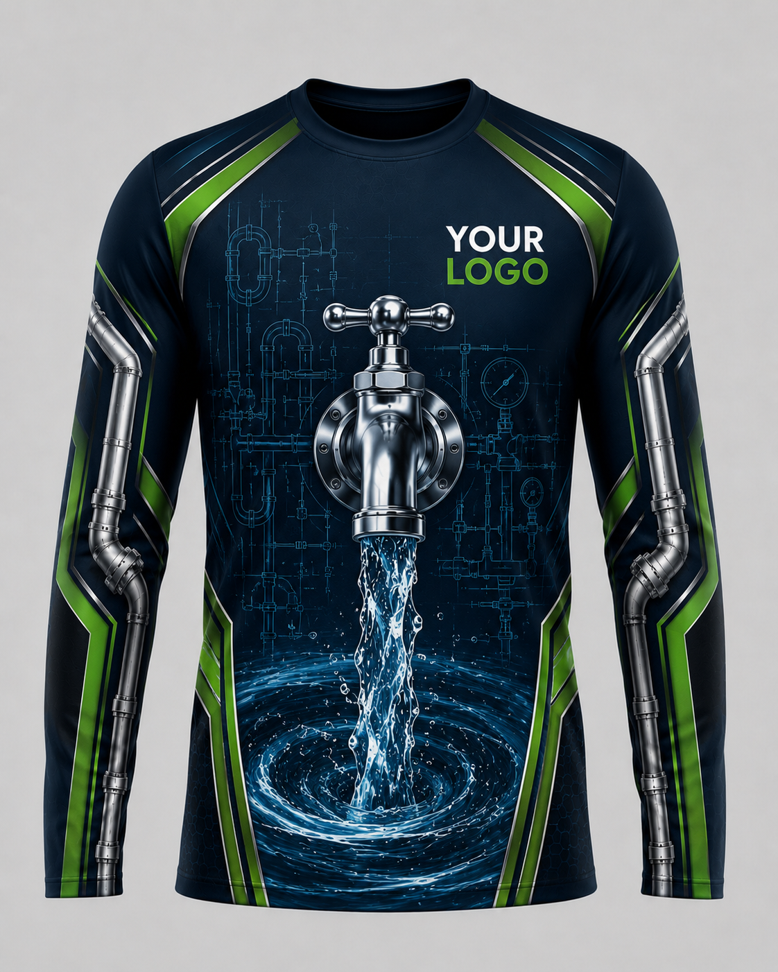 Lime Flow custom plumbing crew uniform, front