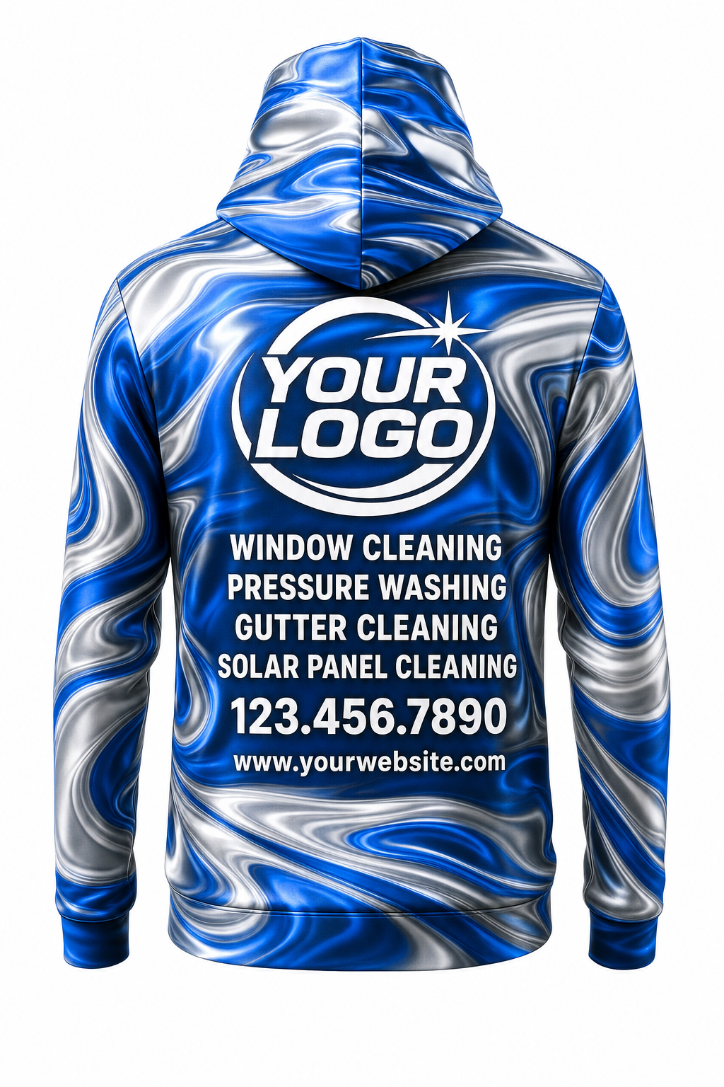 Liquid Chrome custom window cleaning crew uniform hoodie — back (hoodie-back)