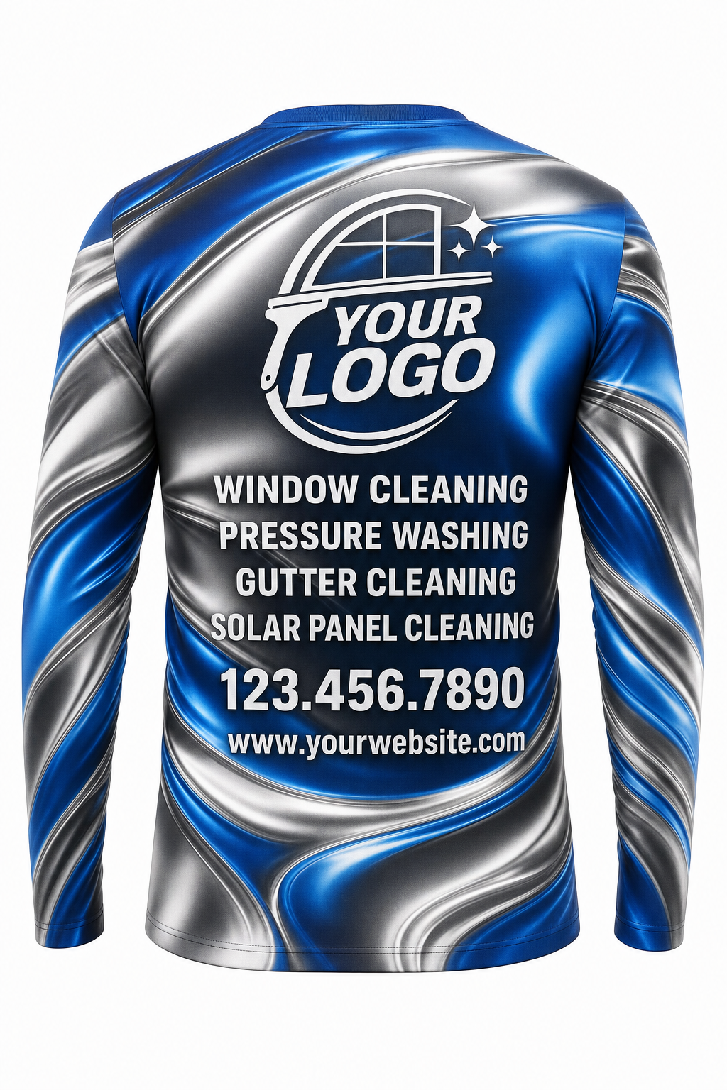 Liquid Chrome custom window cleaning crew uniform long-sleeve shirt — back (longsleeve-back)