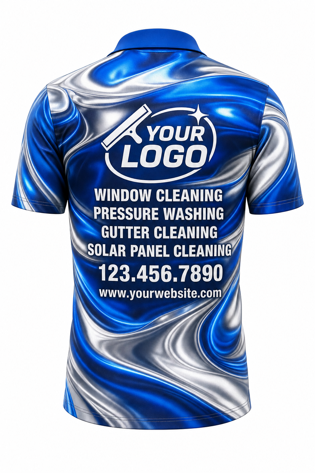 Liquid Chrome custom window cleaning crew uniform polo shirt — back (polo-back)
