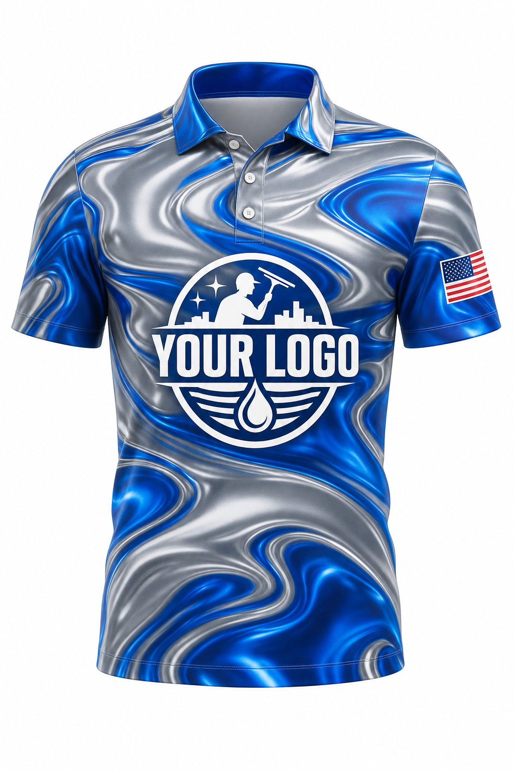Liquid Chrome custom window cleaning crew uniform polo shirt — front (polo-front)