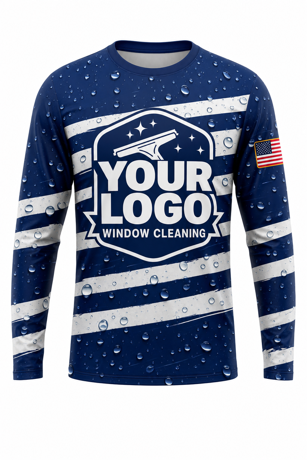 Marine Stripes custom window cleaning crew uniform long-sleeve shirt — front (longsleeve-front)