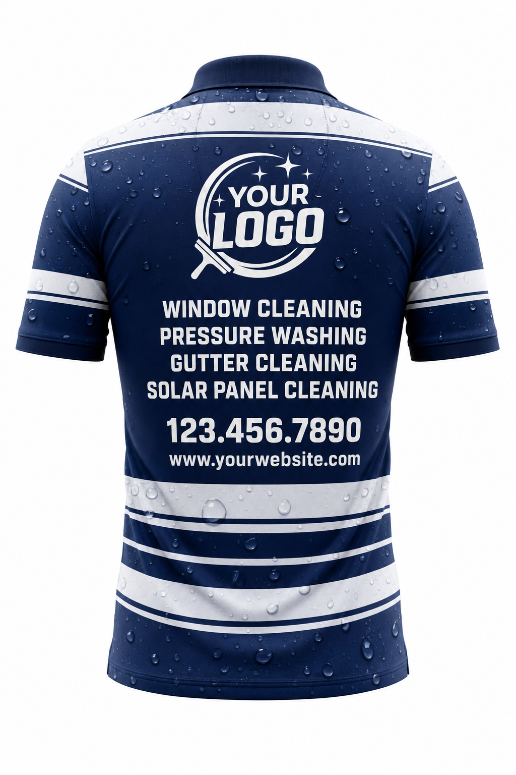 Marine Stripes custom window cleaning crew uniform polo shirt — back (polo-back)