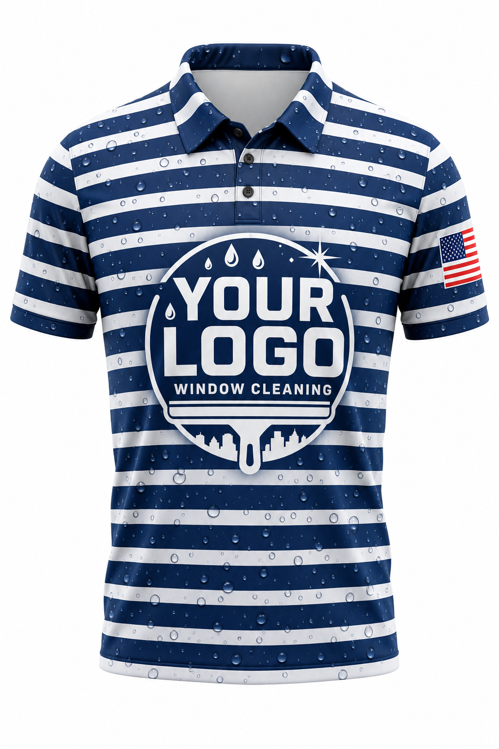 Marine Stripes custom window cleaning crew uniform polo shirt — front (polo-front)