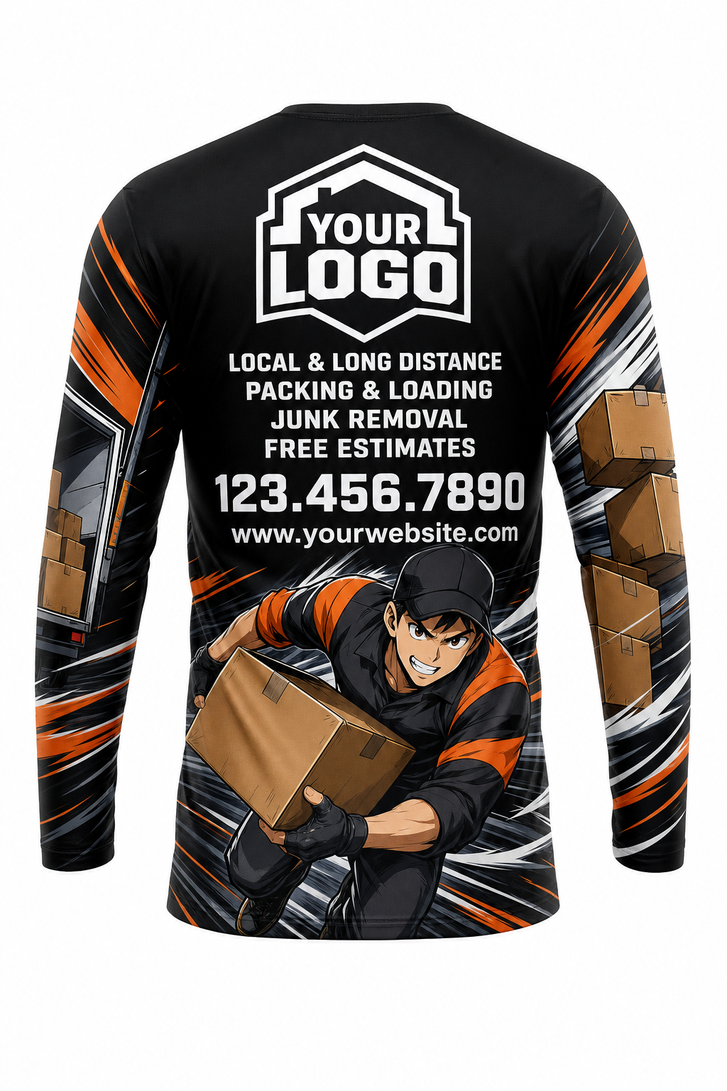 Anime Action Mover custom moving & junk removal crew uniform Long Sleeve — back