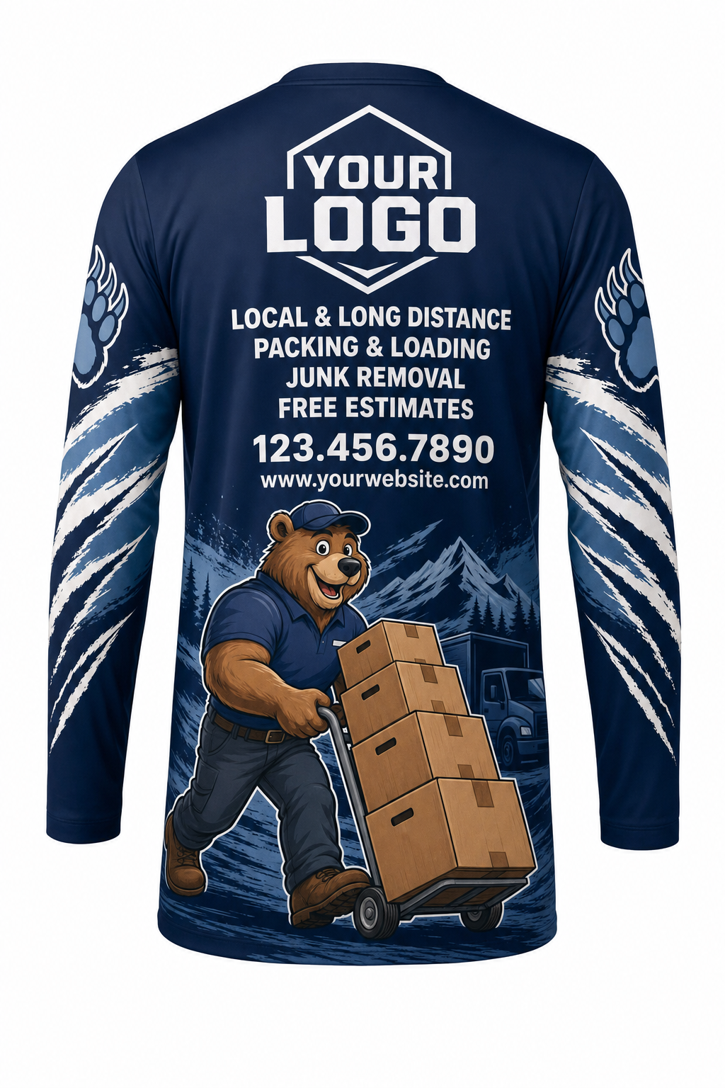 Bear Mover custom moving & junk removal crew uniform Long Sleeve — back