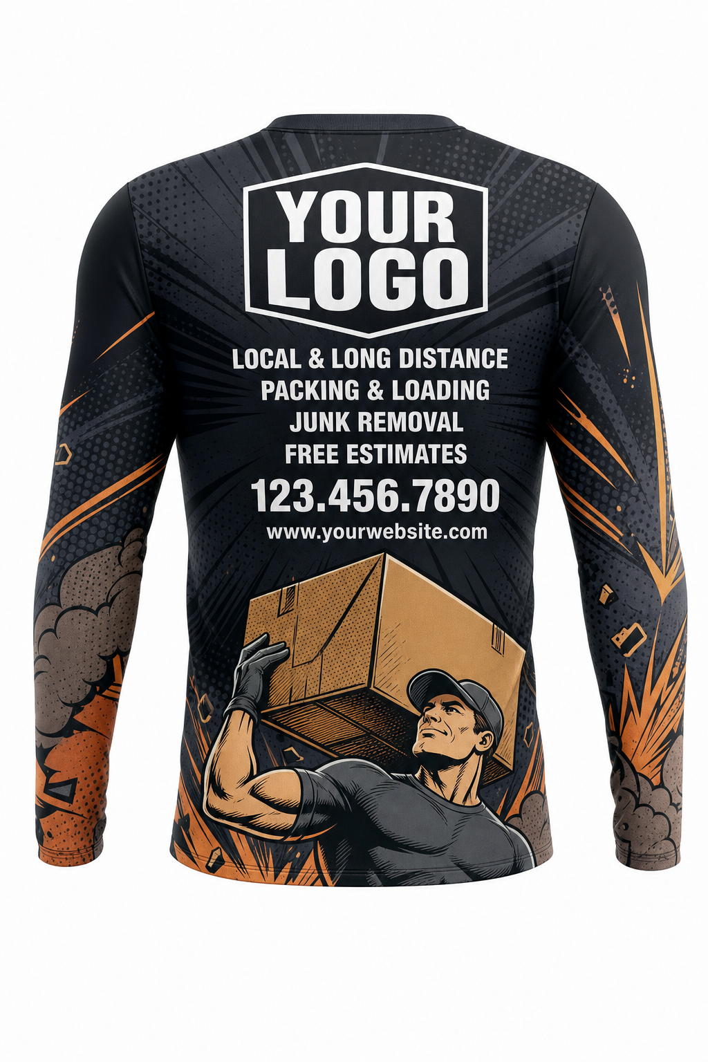 Comic Hero Mover custom moving & junk removal crew uniform Long Sleeve — back