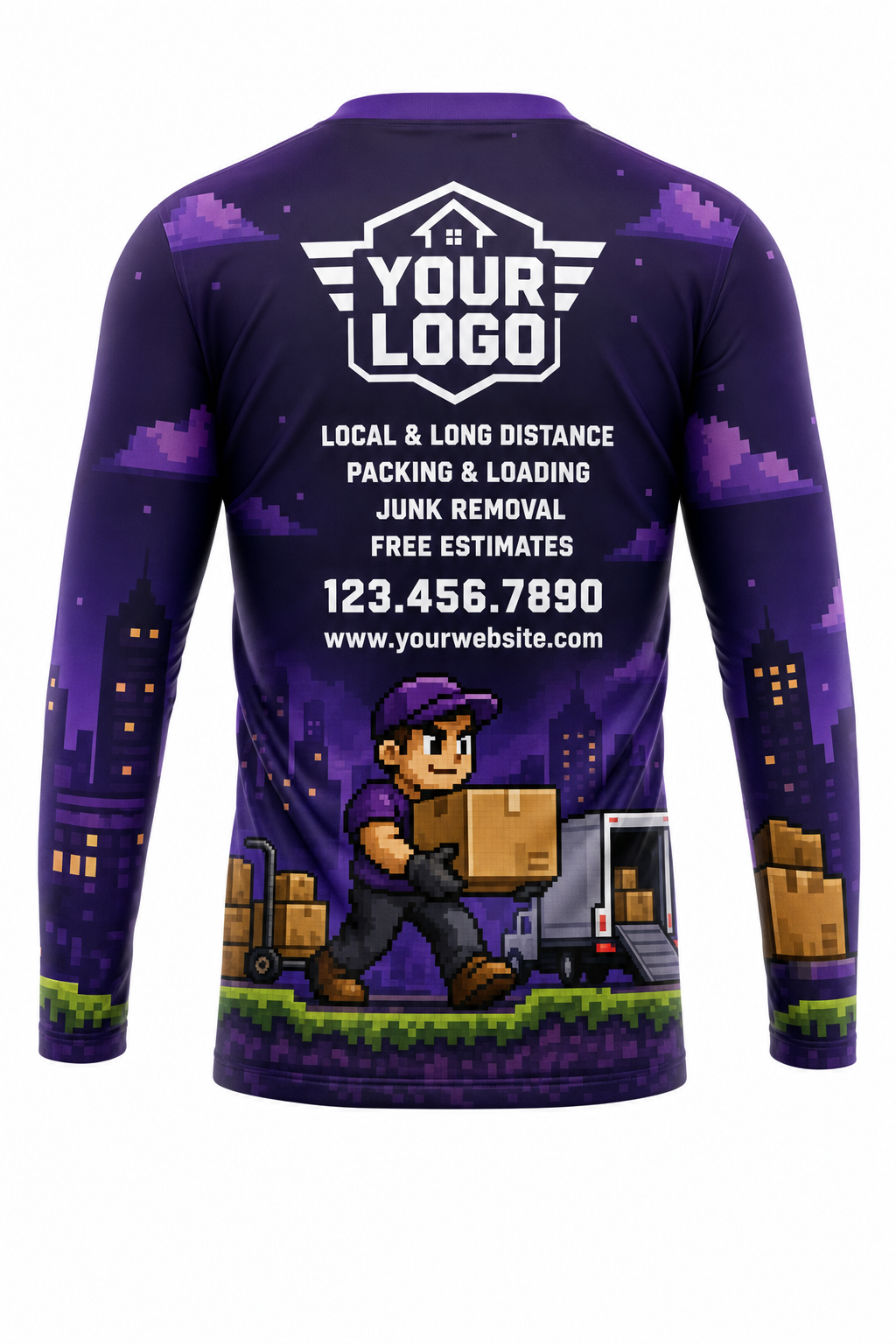 Pixel Mover custom moving & junk removal crew uniform Long Sleeve — back