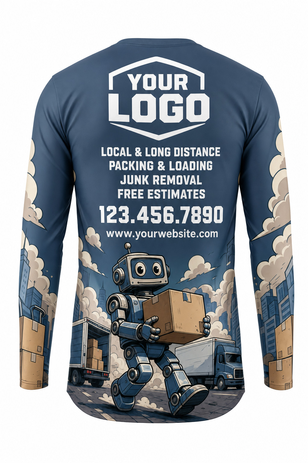 Robot Mover custom moving & junk removal crew uniform Long Sleeve — back