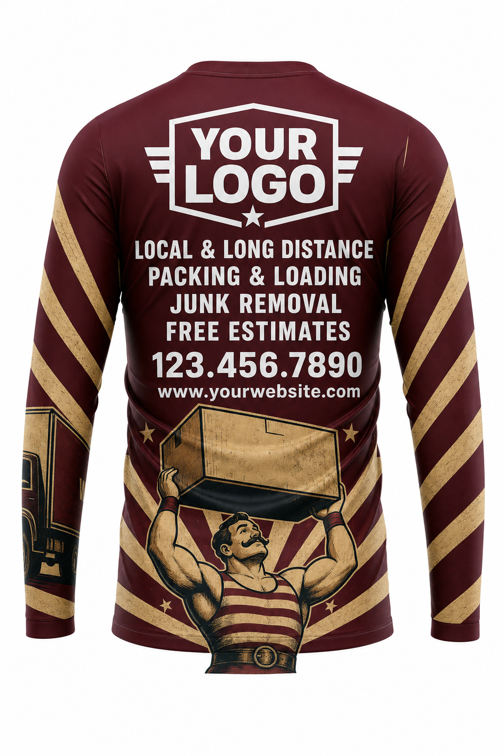 Retro Strongman custom moving & junk removal crew uniform Long Sleeve — back