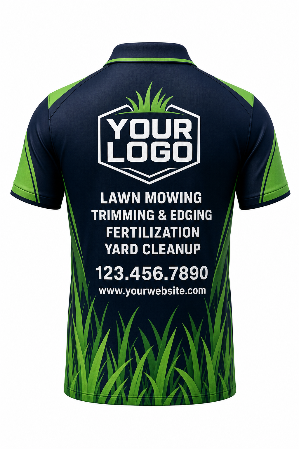 Midnight Grass Blades custom lawn care & landscaping crew uniform Polo — back