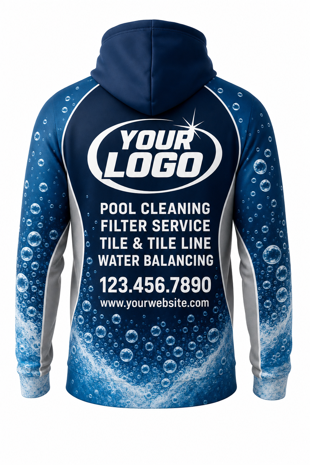 Midnight Bubbles custom pool cleaning crew uniform hoodie — back (hoodie-back)