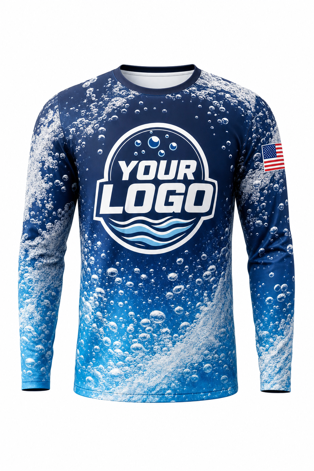 Midnight Bubbles custom pool cleaning crew uniform long-sleeve shirt — front (longsleeve-front)