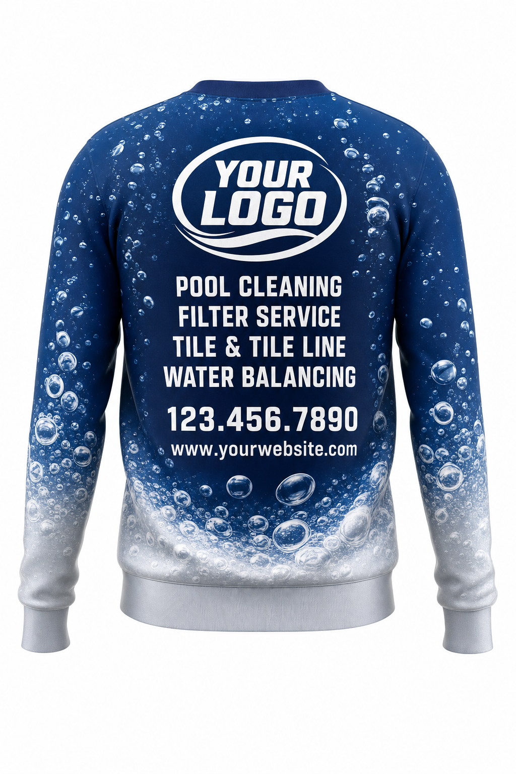 Midnight Bubbles custom pool cleaning crew uniform sweatshirt — back (sweatshirt-back)