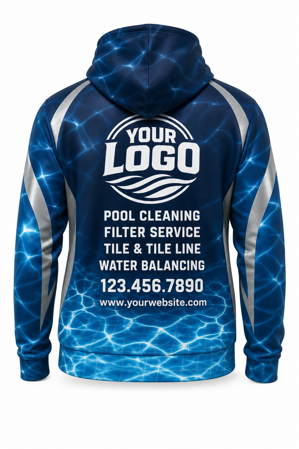 Midnight Caustics custom pool cleaning crew uniform hoodie — back (hoodie-back)