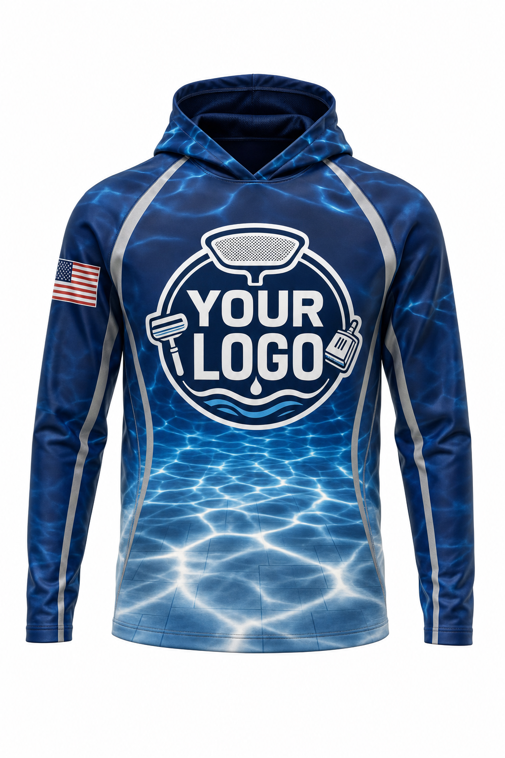 Midnight Caustics custom pool cleaning crew uniform hoodie — front (hoodie-front)