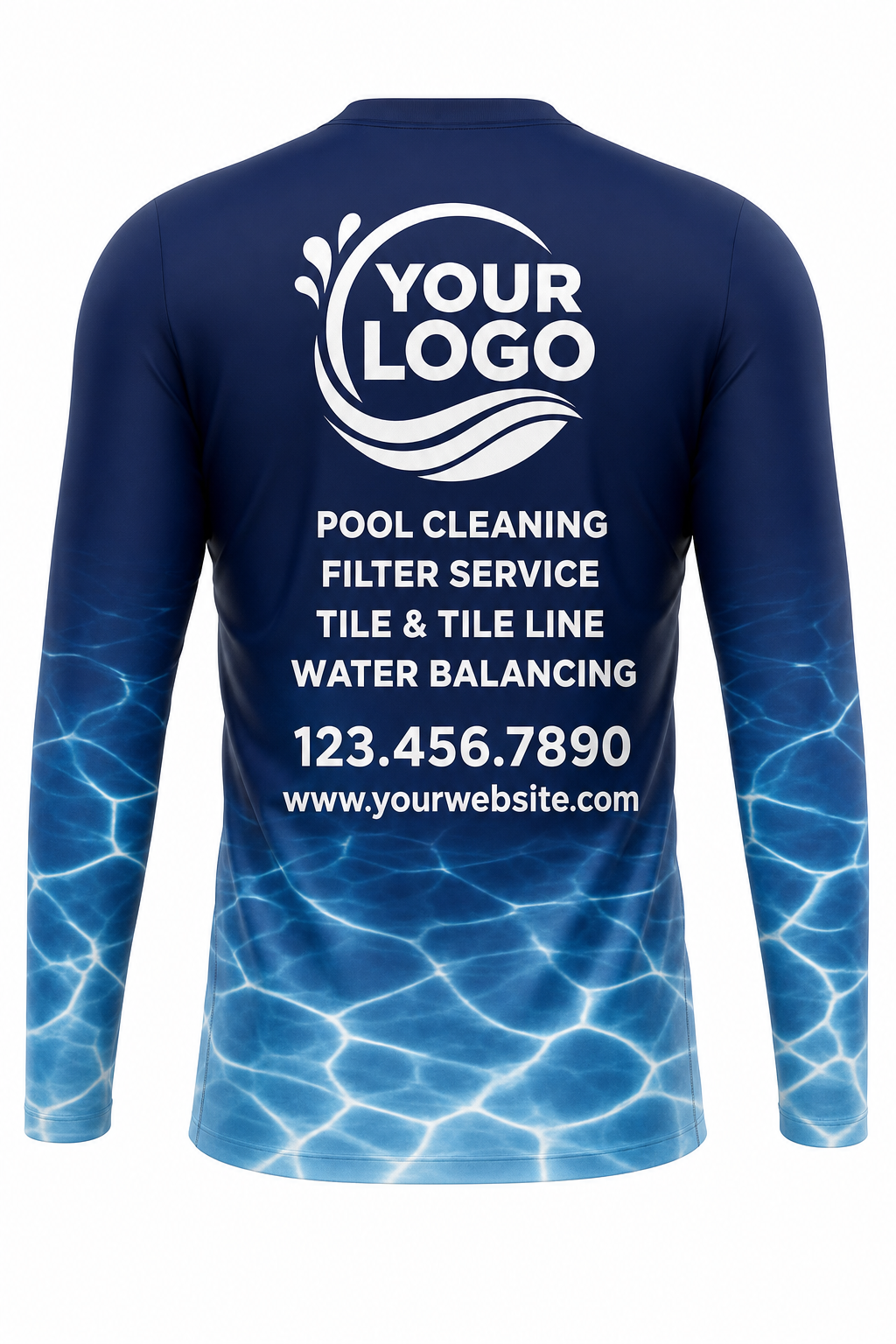 Midnight Caustics custom pool cleaning crew uniform long-sleeve shirt — back (longsleeve-back)