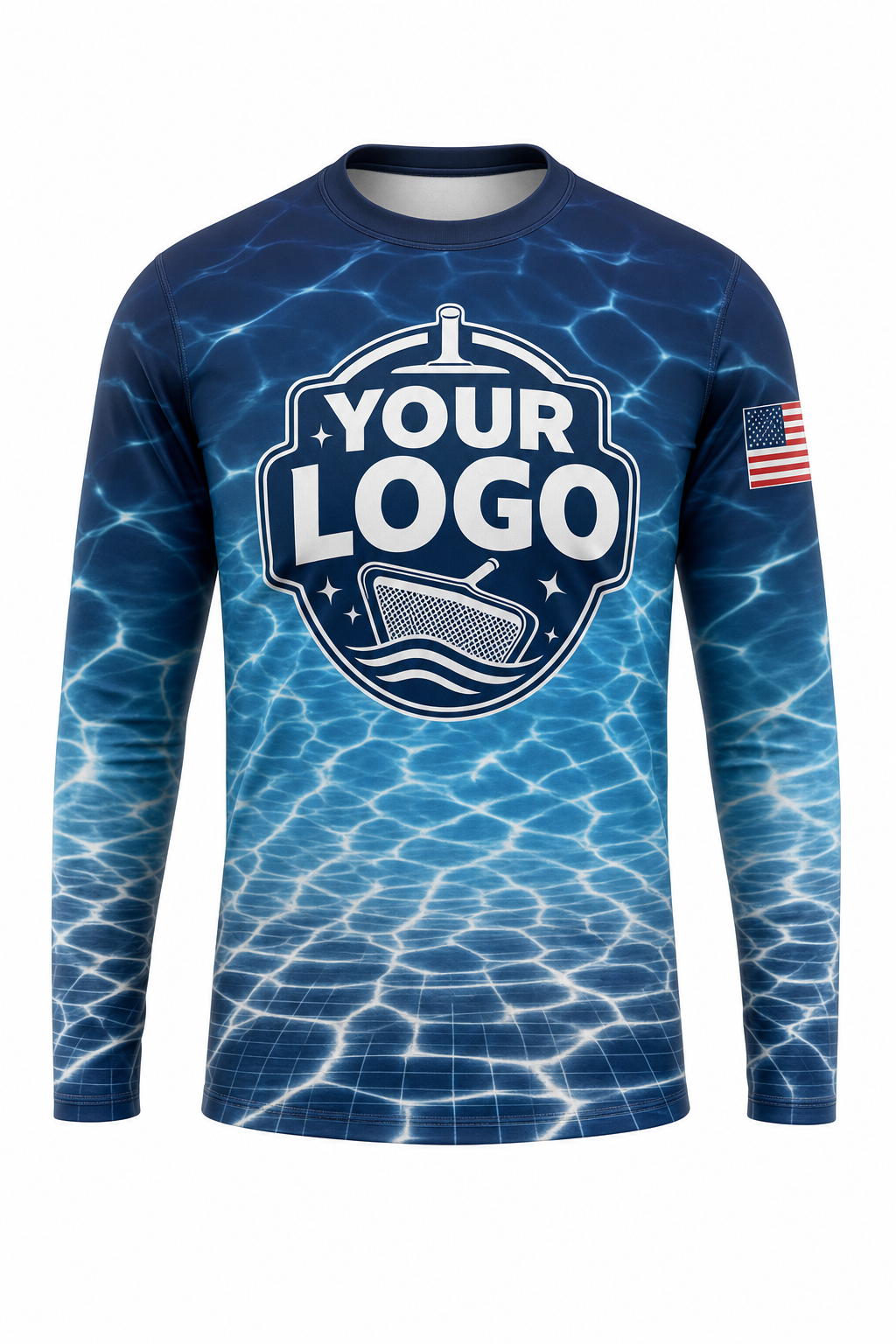Midnight Caustics custom pool cleaning crew uniform long-sleeve shirt — front (longsleeve-front)