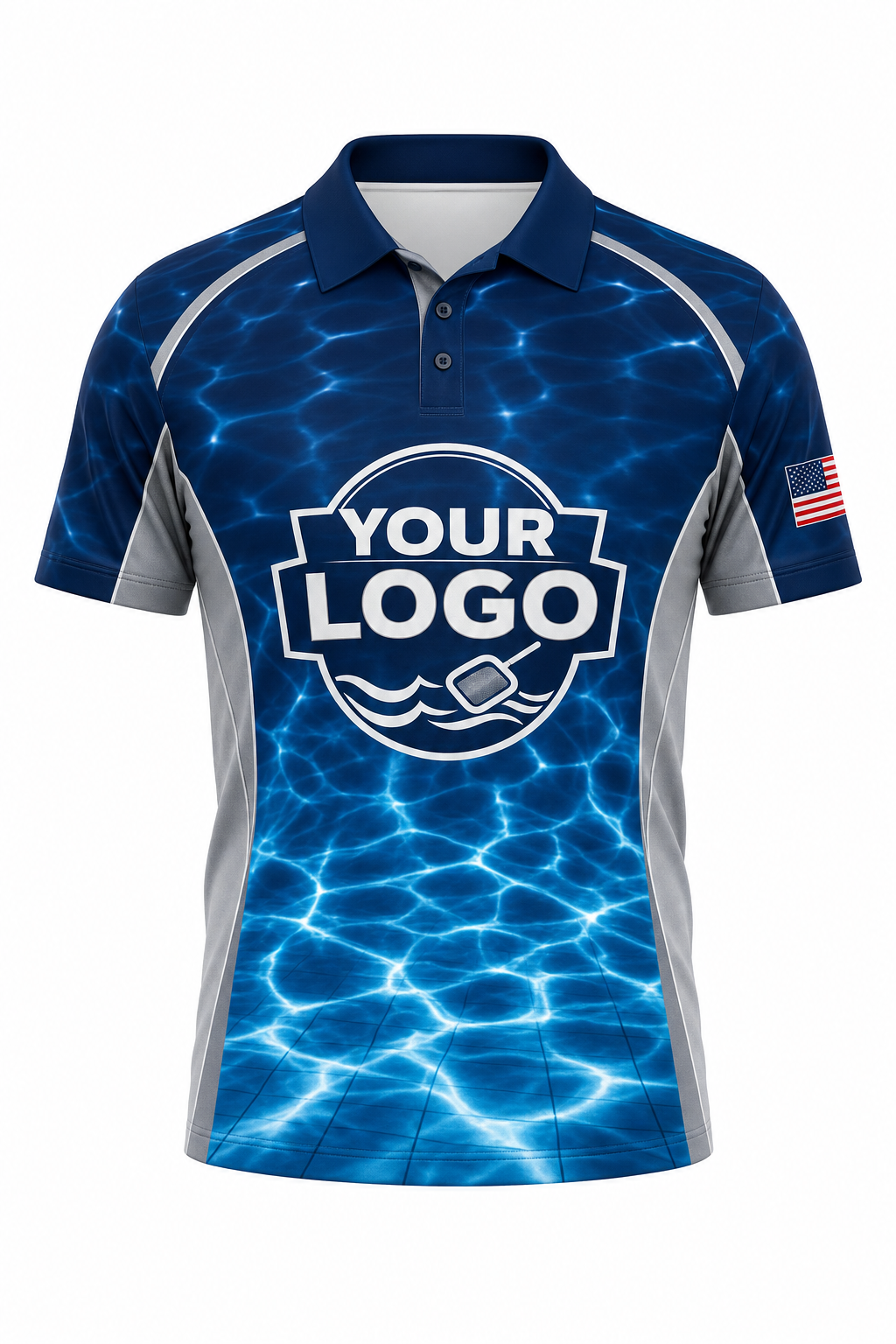 Midnight Caustics custom pool cleaning crew uniform polo shirt — front (polo-front)