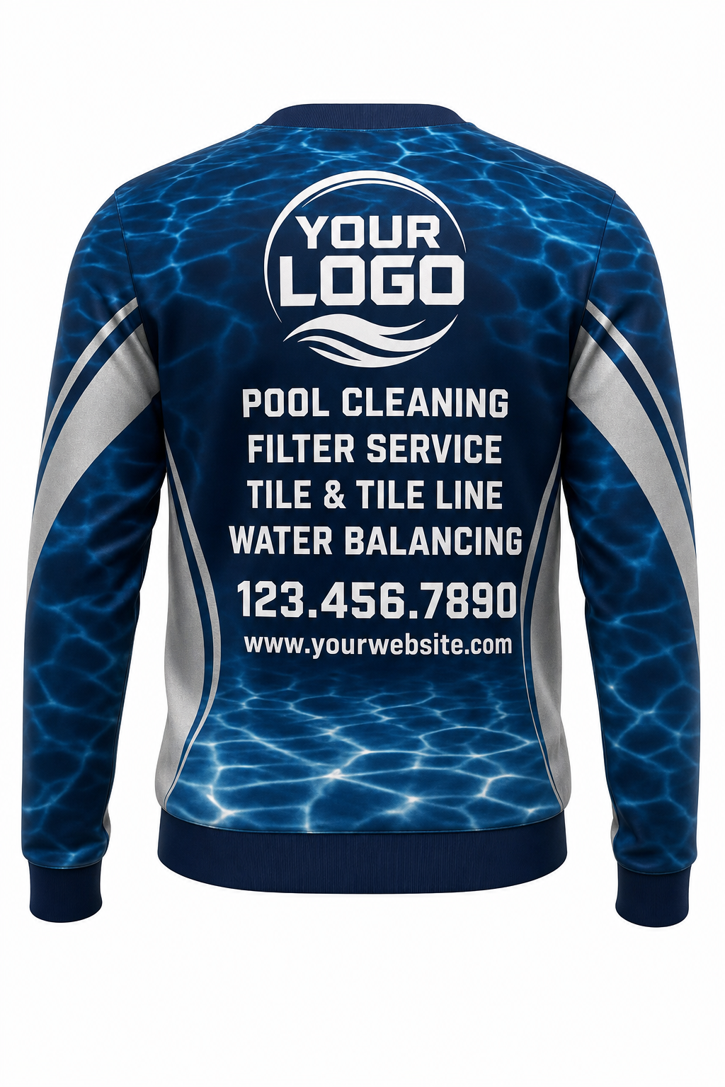 Midnight Caustics custom pool cleaning crew uniform sweatshirt — back (sweatshirt-back)