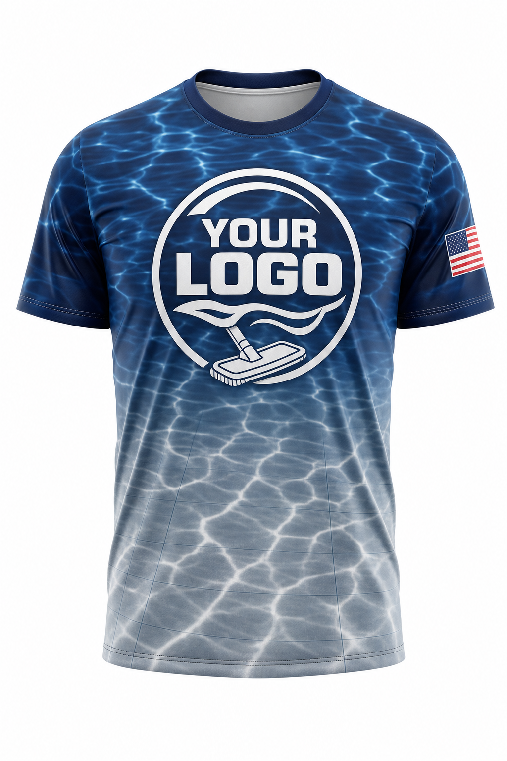 Midnight Caustics custom pool cleaning crew uniform t-shirt — front (tee-front)