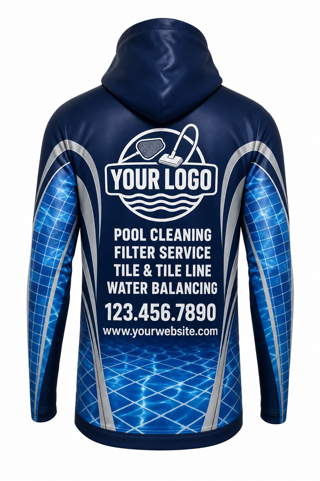 Midnight Mosaic custom pool cleaning crew uniform hoodie — back (hoodie-back)