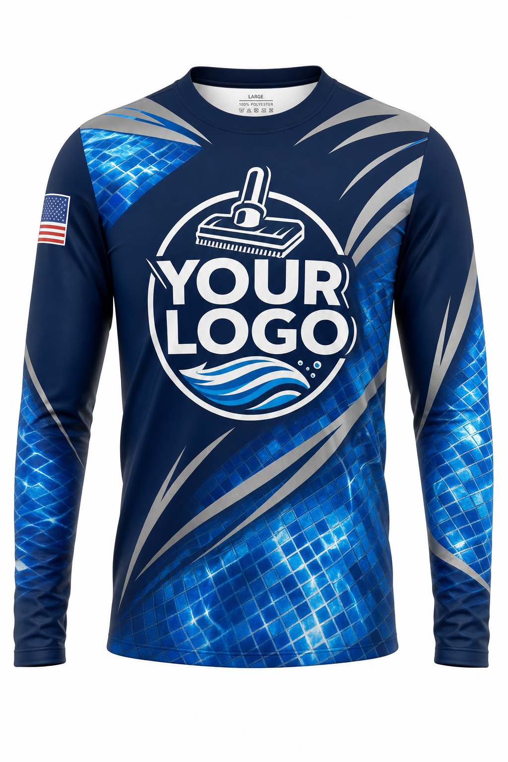 Midnight Mosaic custom pool cleaning crew uniform long-sleeve shirt — front (longsleeve-front)