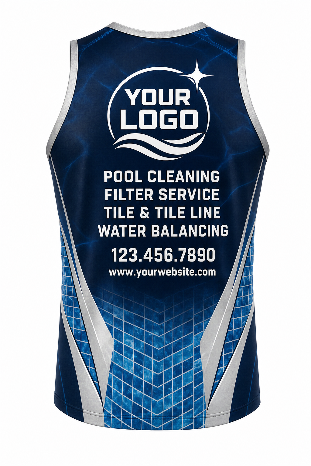 Midnight Mosaic custom pool cleaning & service crew uniform Tank Top — back
