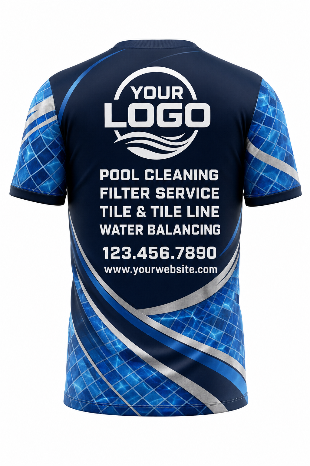 Midnight Mosaic custom pool cleaning crew uniform t-shirt — back (tee-back)