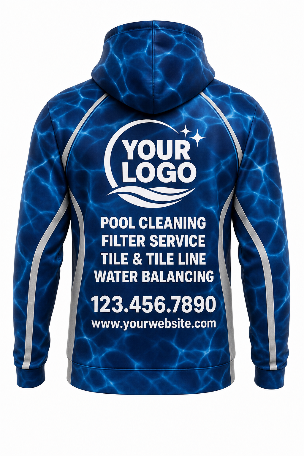 Midnight Ripple custom pool cleaning crew uniform hoodie — back (hoodie-back)