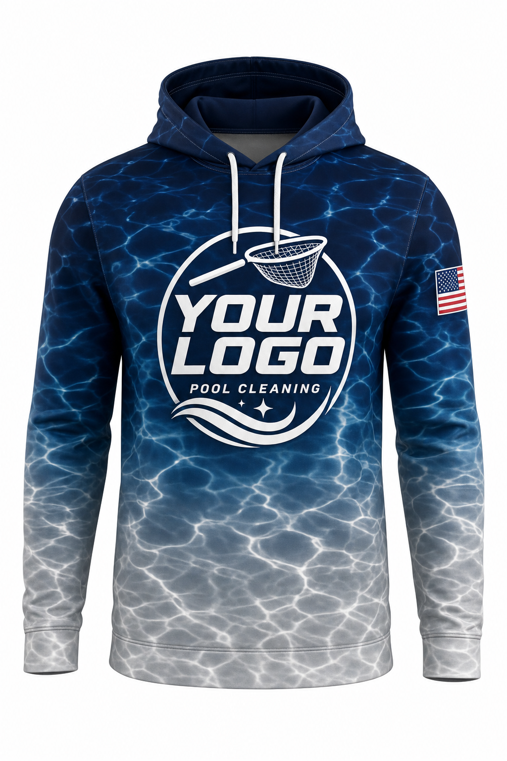 Midnight Ripple custom pool cleaning crew uniform hoodie — front (hoodie-front)