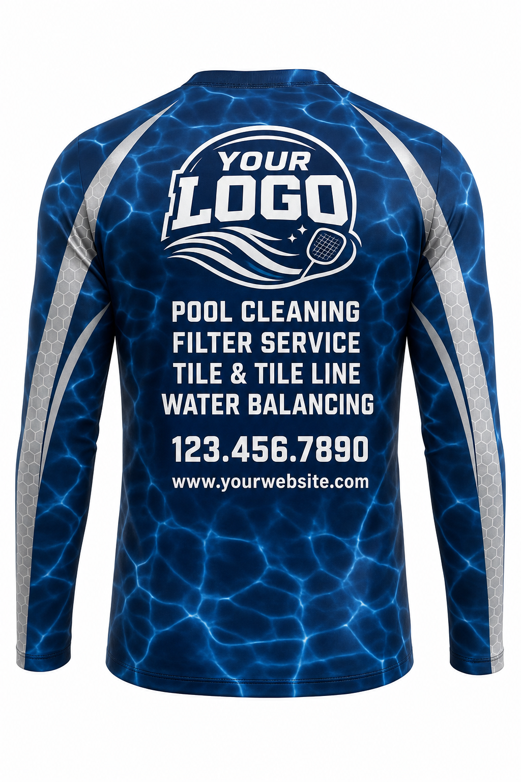Midnight Ripple custom pool cleaning crew uniform long-sleeve shirt — back (longsleeve-back)