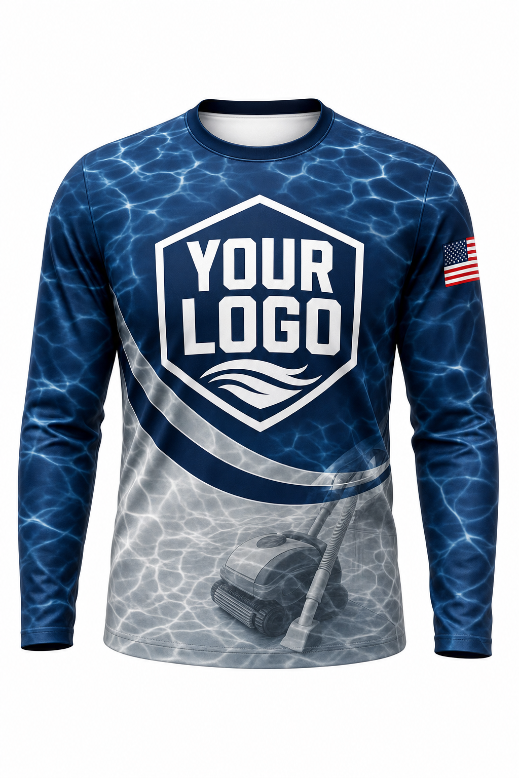 Midnight Ripple custom pool cleaning crew uniform long-sleeve shirt — front (longsleeve-front)
