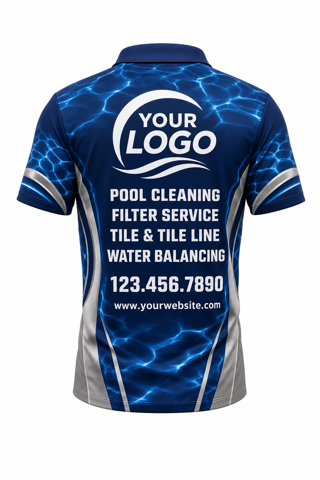 Midnight Ripple custom pool cleaning crew uniform polo shirt — back (polo-back)