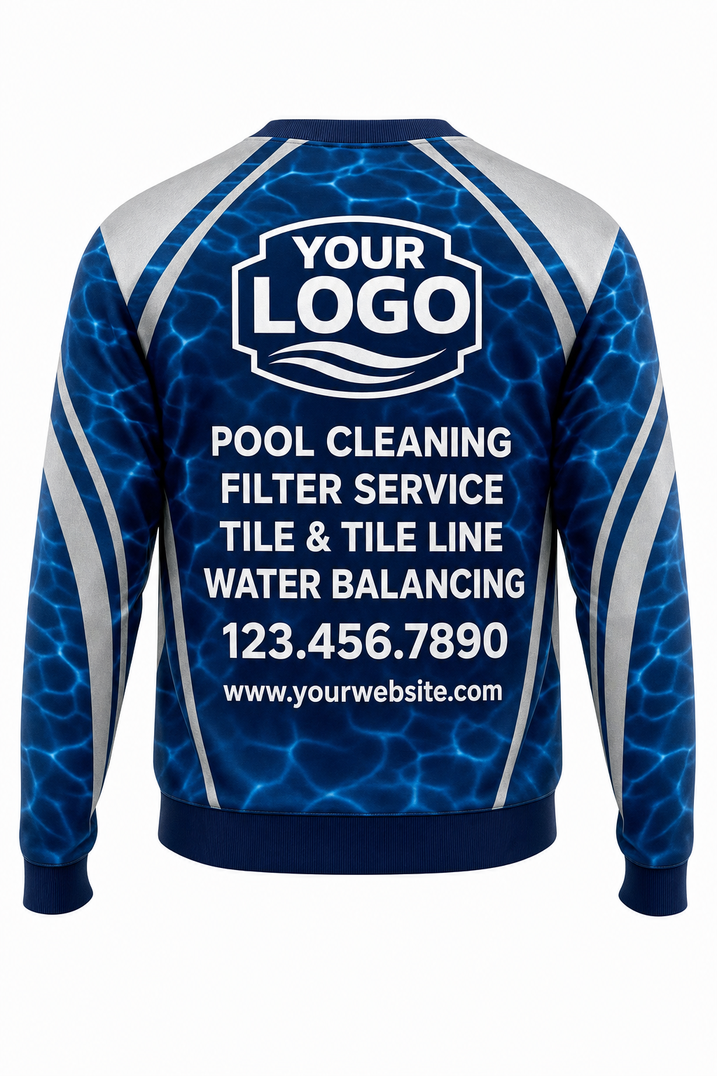 Midnight Ripple custom pool cleaning crew uniform sweatshirt — back (sweatshirt-back)