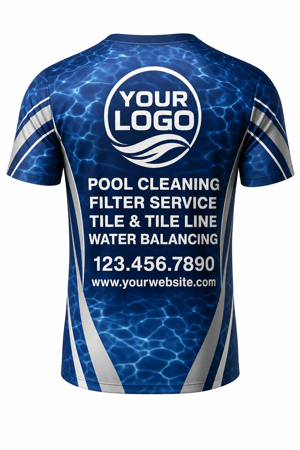 Midnight Ripple custom pool cleaning crew uniform t-shirt — back (tee-back)