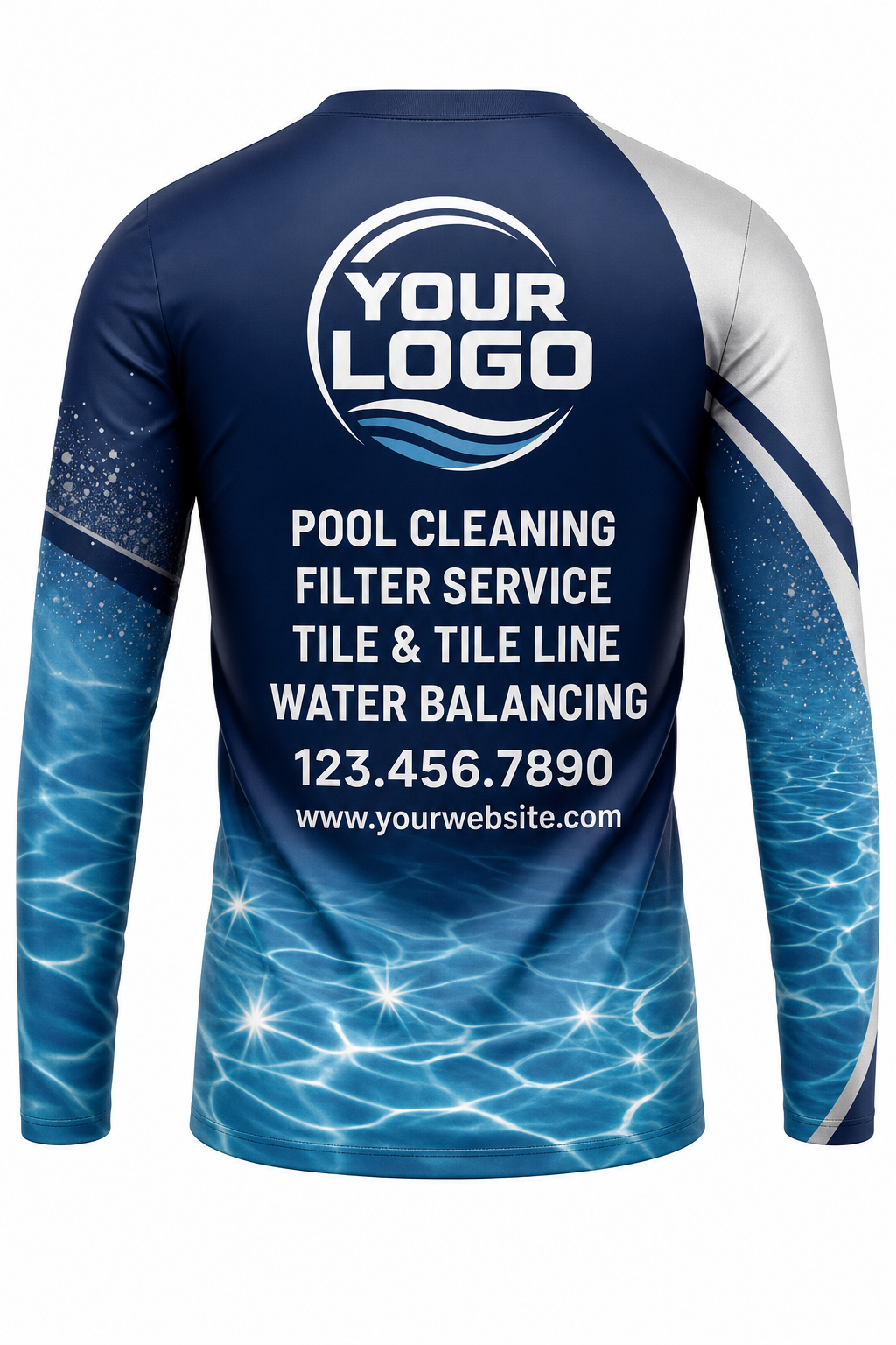 Midnight Sun Sparkle custom pool cleaning crew uniform long-sleeve shirt — back (longsleeve-back)