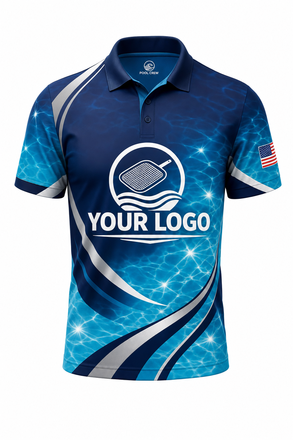 Midnight Sun Sparkle custom pool cleaning crew uniform polo shirt — front (polo-front)