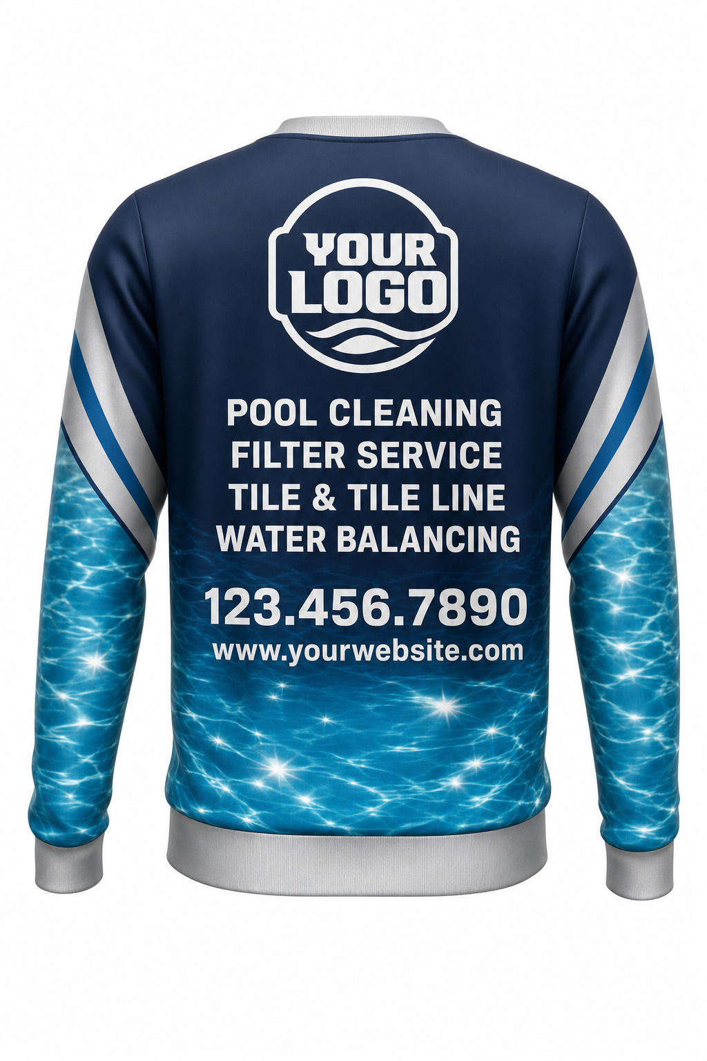 Midnight Sun Sparkle custom pool cleaning crew uniform sweatshirt — back (sweatshirt-back)
