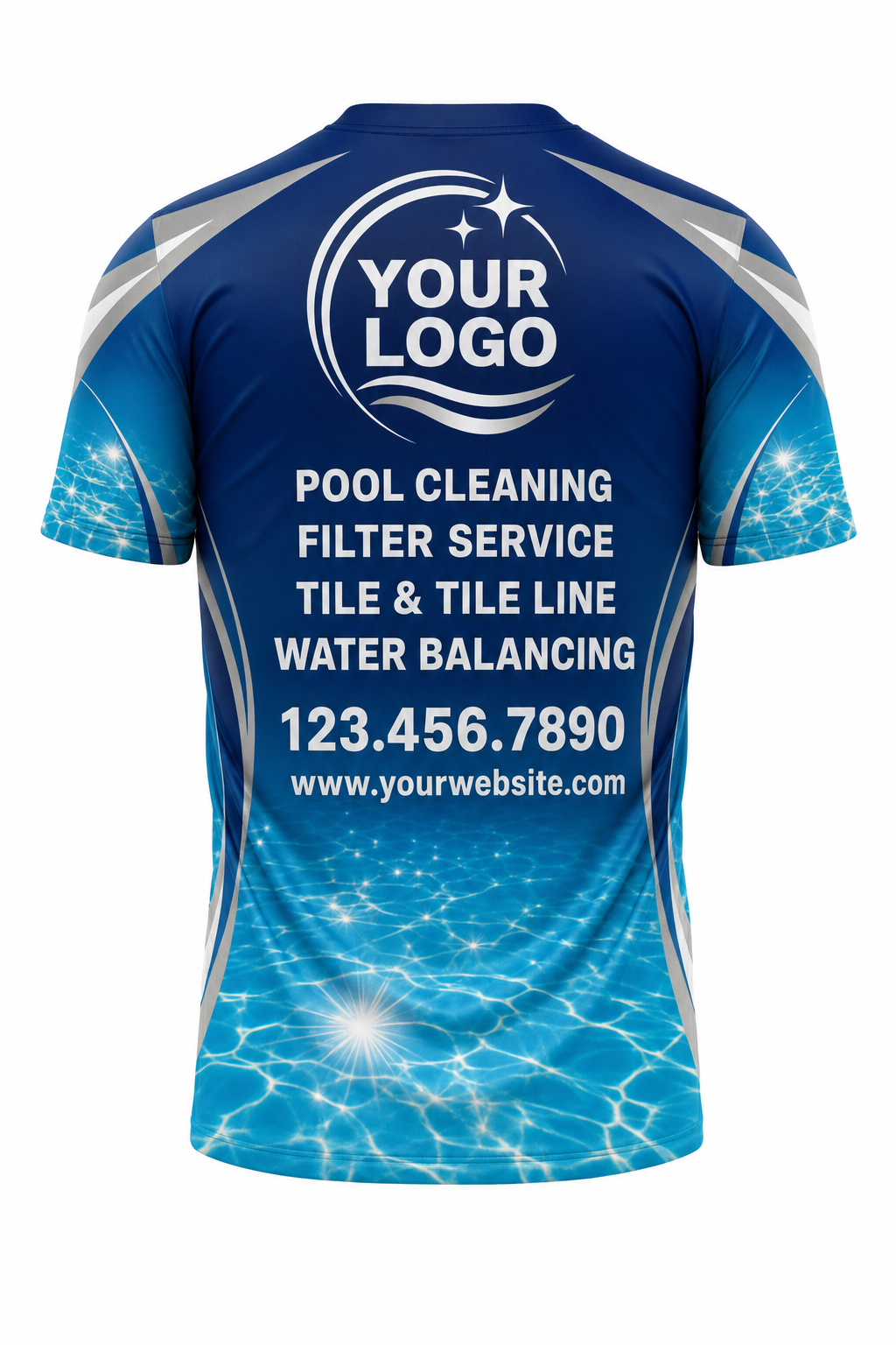 Midnight Sun Sparkle custom pool cleaning crew uniform t-shirt — back (tee-back)
