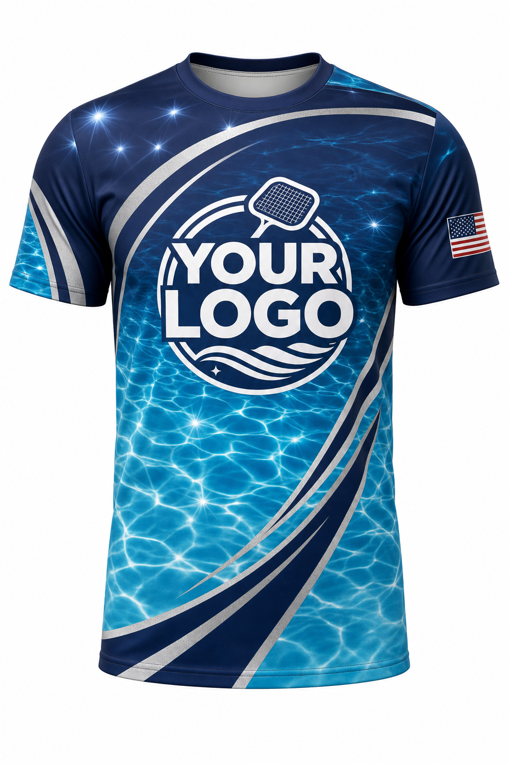 Midnight Sun Sparkle custom pool cleaning crew uniform t-shirt — front (tee-front)