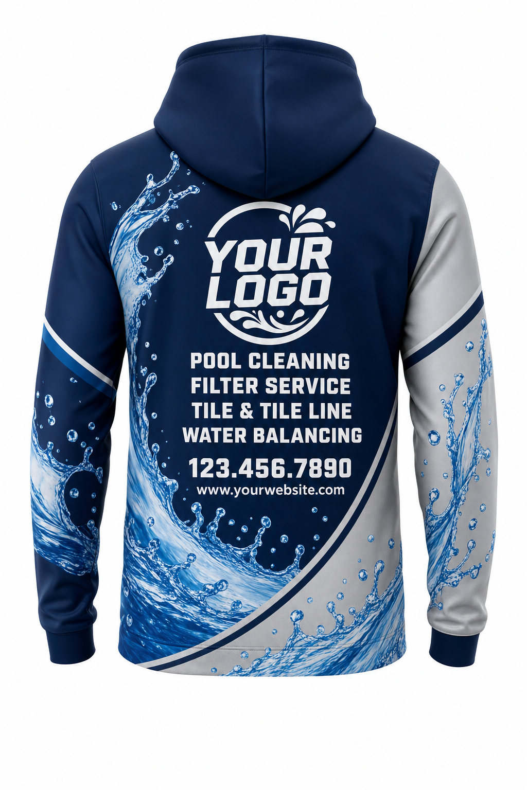 Midnight Splash custom pool cleaning crew uniform hoodie — back (hoodie-back)