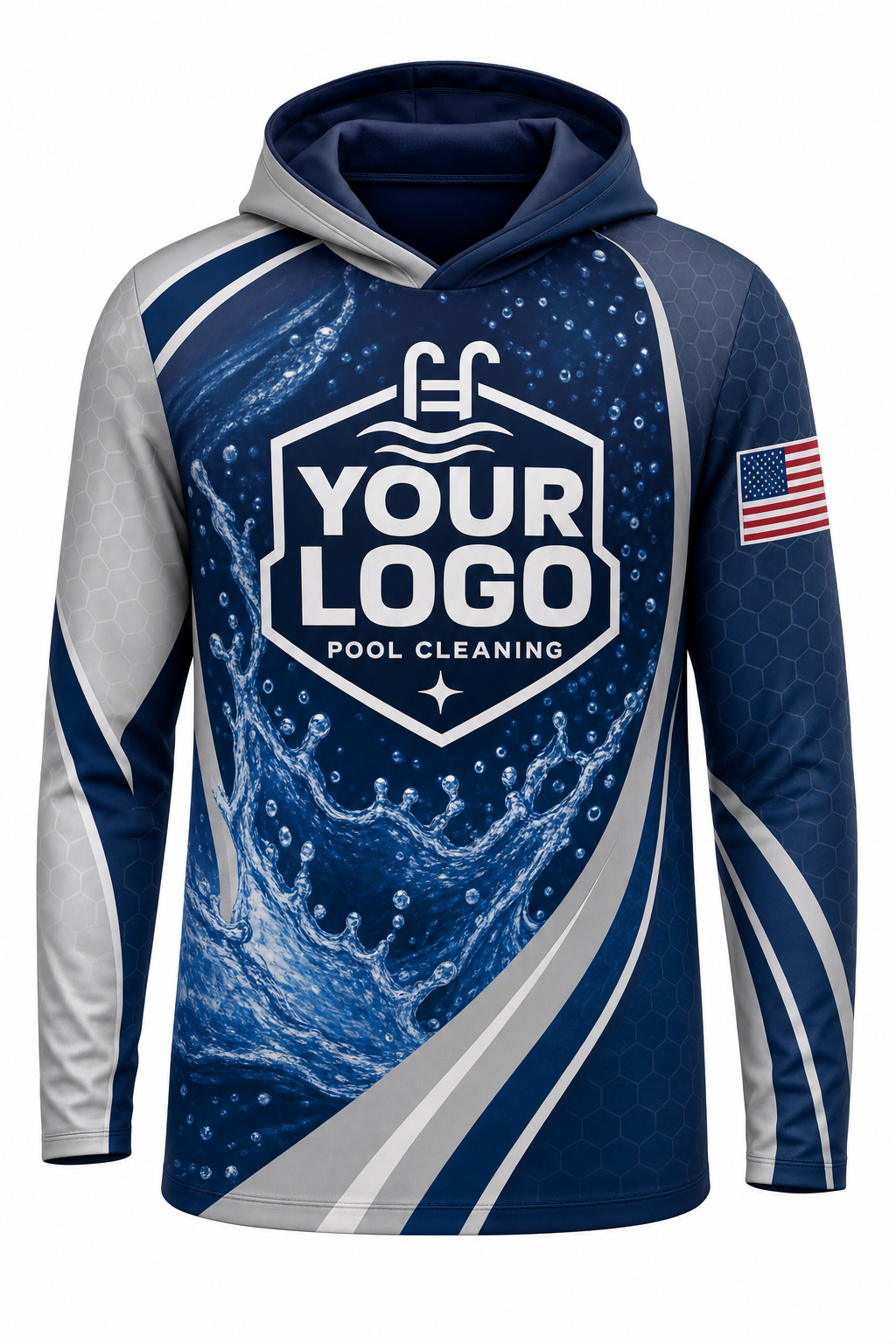 Midnight Splash custom pool cleaning crew uniform hoodie — front (hoodie-front)