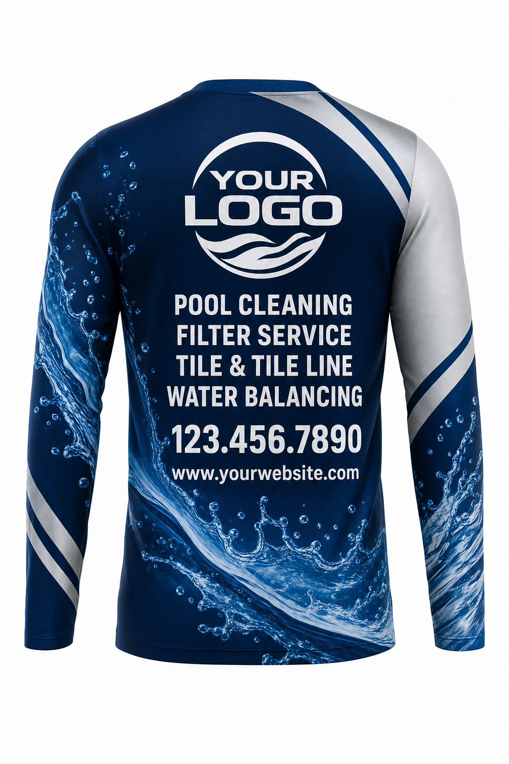 Midnight Splash custom pool cleaning crew uniform long-sleeve shirt — back (longsleeve-back)