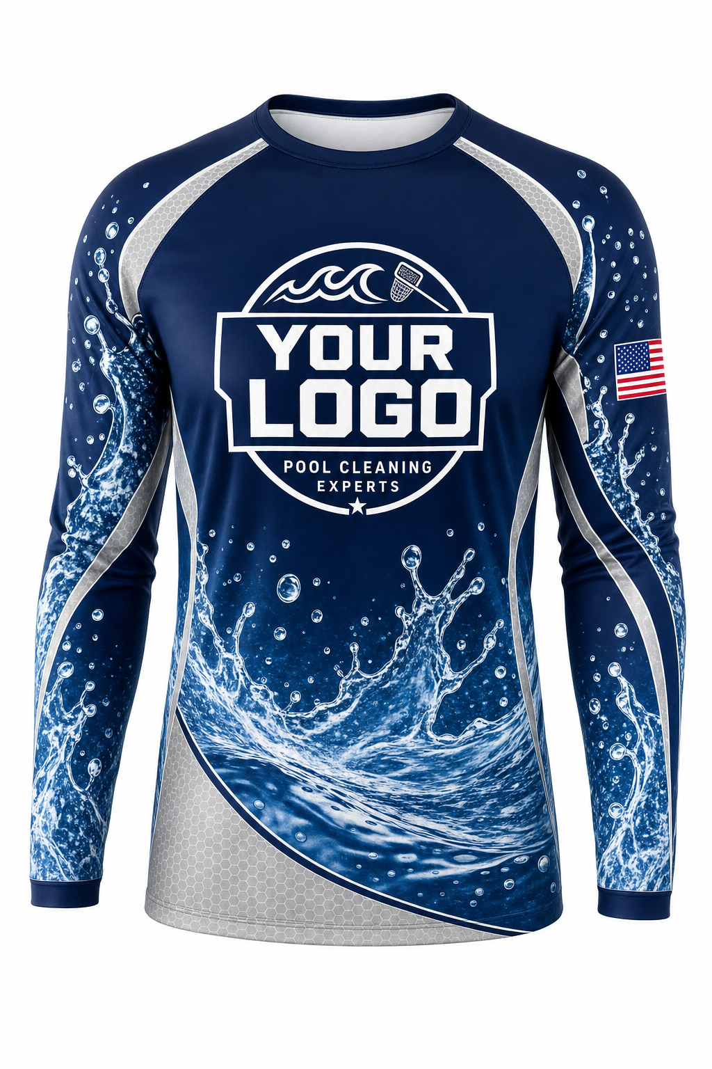 Midnight Splash custom pool cleaning crew uniform long-sleeve shirt — front (longsleeve-front)