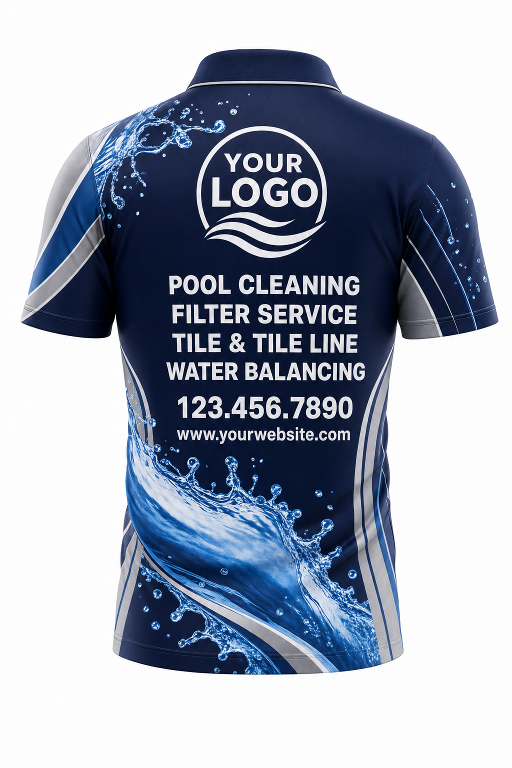 Midnight Splash custom pool cleaning crew uniform polo shirt — back (polo-back)