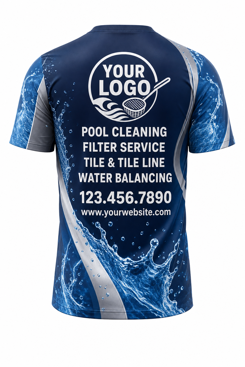 Midnight Splash custom pool cleaning crew uniform t-shirt — back (tee-back)