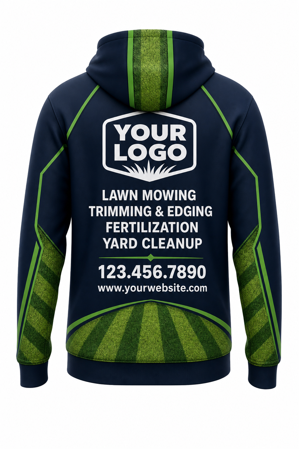 Midnight Mow Stripes custom lawn care & landscaping crew uniform Hoodie — back
